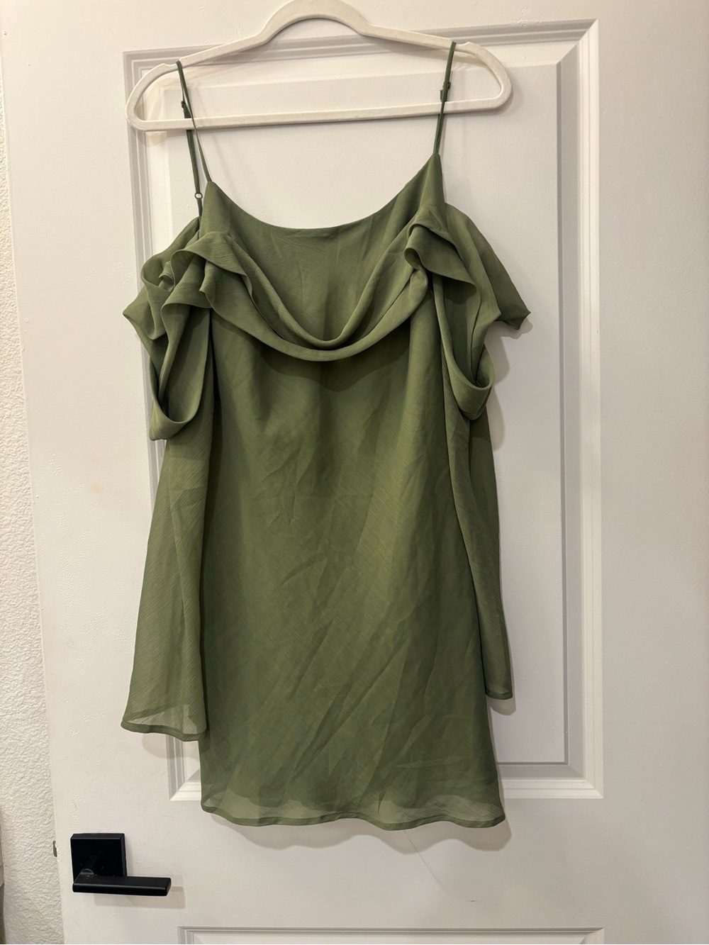 Olive Green Cold-Shoulder Chiffon Mini Dress - ASOS - US 8